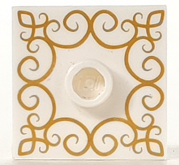 87580pb002 - Plate, Modified 2 x 2 with Groove and 1 Stud in Center with Gold Filigree Pattern