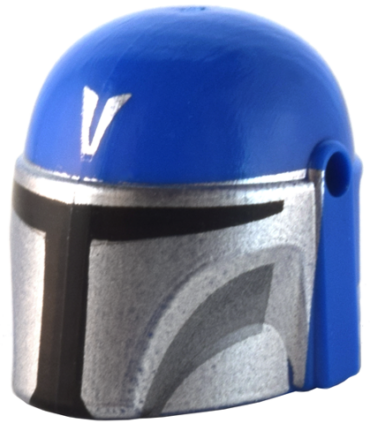 87610pb20 - Minifigure, Headgear Helmet with Holes, SW Mandalorian with Silver 'V' and Mask, Dark Bluish Gray Cheek Indents and Black Visor Pattern