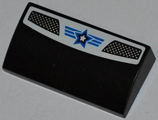 88930pb012 - Slope, Curved 2 x 4 x 2/3 with Bottom Tubes with Double Vent Grille, Blue Lines and White Star with Blue Outline Pattern (Sticker) - Set 8301