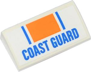 88930pb029 - Slope, Curved 2 x 4 x 2/3 with Bottom Tubes with Orange Rectangle, Blue Lines and 'COAST GUARD' Pattern (Sticker) - Set 60012