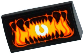 88930pb071 - Slope, Curved 2 x 4 x 2/3 with Bottom Tubes with Open Mouth with Pointed Teeth and Bright Light Orange Uvula Pattern (Sticker) - Set 70316