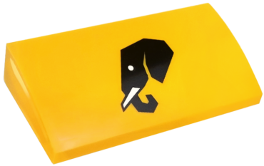 88930pb187 - Slope, Curved 2 x 4 x 2/3 with Bottom Tubes with Black Elephant Head Profile with White Eye and Tusk Pattern