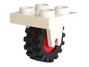 8c02 - Plate, Modified 2 x 2 with Wheel Holder Bottom with Red Wheel with Black Tire Offset Tread Small (8 / 3464c02)