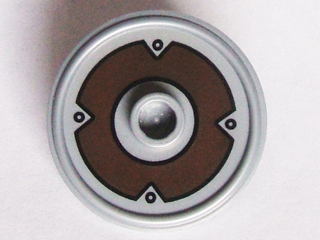 91884pb004 - Minifigure, Shield Circular Rimmed Face with Stud with Dark Brown Ring and 4 Rivets Pattern
