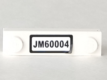 92593pb012 - Plate, Modified 1 x 4 with 2 Studs without Groove with 'JM60004' Pattern (Sticker) - Set 60004