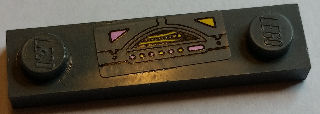 92593pb031 - Plate, Modified 1 x 4 with 2 Studs without Groove with Control Panel with Bright Pink and Yellow Lights Pattern (Sticker) - Set 7930