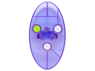 92747pb05 - Minifigure, Shield Elliptical with Dimensions Keystone Symbol with 3 White and Lime Circles Pattern