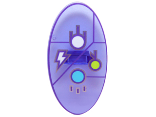 92747pb08 - Minifigure, Shield Elliptical with Dimensions Keystone Symbol with White, Lime and Medium Azure Circles and Lightning Bolt Pattern
