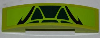 93273pb011 - Slope, Curved 4 x 1 x 2/3 Double with 6 Dark Green Scales and 2 Black Swirls Pattern (Sticker) - Set 9447