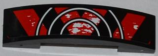 93273pb017 - Slope, Curved 4 x 1 x 2/3 Double with Red and Black Danger Stripes and 3 White Half Circles Pattern (Sticker) - Set 9092