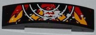 93273pb018 - Slope, Curved 4 x 1 x 2/3 Double with Red and Black Danger Stripes, 3 White Half Circles and Flames Pattern (Sticker) - Set 9092