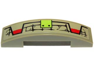 93273pb019L - Slope, Curved 4 x 1 x 2/3 Double with Scales, Lime Button and Red Markings Pattern Model Left Side (Sticker) - Set 70006