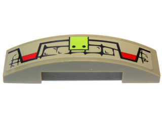 93273pb019R - Slope, Curved 4 x 1 x 2/3 Double with Scales, Lime Button and Red Markings Pattern Model Right Side (Sticker) - Set 70006