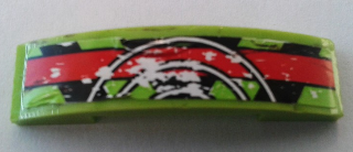 93273pb078 - Slope, Curved 4 x 1 x 2/3 Double with Red Stripe, Black Danger Stripes and 3 White Half Circles Pattern (Sticker) - Set 9095