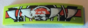 93273pb110 - Slope, Curved 4 x 1 x 2/3 Double with Red Stripe, Black Danger Stripes and 3 White Half Circles with Teeth Pattern (Sticker) - Set 9095
