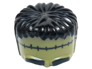 93556pb04 - Minifigure, Headgear Head Top, Frankenstein Monster with Black Hair and Small Stitches Pattern