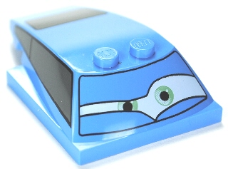 93591pb09 - Wedge 6 x 4 x 1 1/3 with 4 x 4 Base with Green Eyes and Windows Pattern (Cars Finn McMissile)