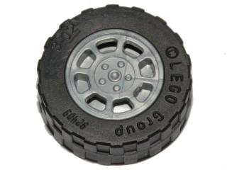 93593c02 - Wheel 11mm D. x 6mm with 8 Spokes with Black Tire 17.5mm D. x 6mm with Shallow Staggered Treads - Band Around Center of Tread (93593 / 92409)