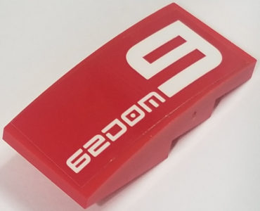 93606pb090 - Slope, Curved 4 x 2 with White '62DOM9' on Red Background Pattern (Sticker) - Set 70615