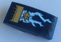 93606pb128L - Slope, Curved 4 x 2 with Gold Air Intake, Bright Light Blue and White Lightning and Gold Ninjago Power Emblem Pattern Model Left Side (Sticker) - Set 70622