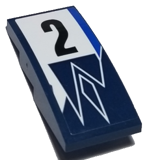 93606pb130 - Slope, Curved 4 x 2 with Black Number 2 on White Background, Dark Blue Diamond and Triangles Pattern (Sticker) - Set 75885