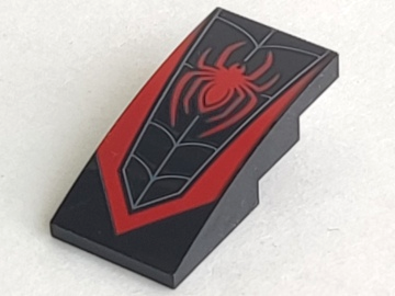 93606pb172 - Slope, Curved 4 x 2 with Red Spider and Dark Bluish Gray Web Pattern