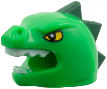 95322pb01 - Minifigure, Headgear Head Cover, Costume Lizard with Yellow Eyes, White Teeth, and Dark Green Horns Pattern