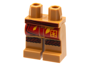 970c00pb1312 - Hips and Legs with Dark Red Sash and Knee Wrap, Red Robe End with Bright Light Orange Flame and Ninjago Logogram Letter K in Square Pattern