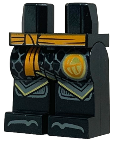 970c00pb1632 - Hips and Legs with Orange Sash, Ninjago Logogram Letter C in Circle, Dark Bluish Gray Robe Ends with Gold Trim, Knee Pads and Toes Pattern