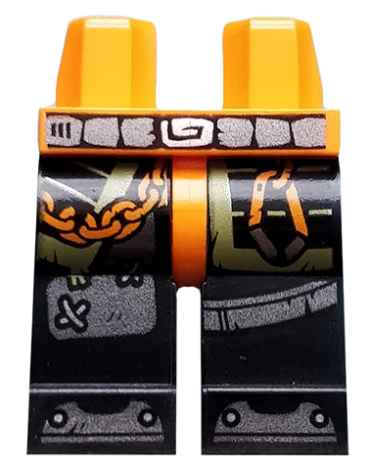 970c11pb41 - Hips and Black Legs with Belt, Armor, Orange Chain and Carabiner, Olive Green Markings, and Iron Shoes Pattern