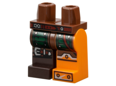 970d32pb01 - Hips and 1 Orange Left Leg with Armor and Black and Silver Bolted Boots, 1 Dark Brown Right Leg with Green Armor and Knee Belt Pattern