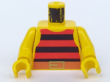 973p33c01 - Torso Pirate Tank Top with Black and Red Horizontal Stripes, Dark Orange Belt with Gold Buckle Pattern / Yellow Arms / Yellow Hands