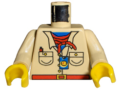 973pa6c01 - Torso Adventurers Desert Safari Shirt, Blue Neck, Red Bandana, Compass Pattern / Tan Arms / Yellow Hands