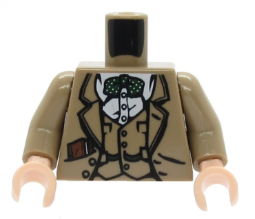 973pb0132c01 - Torso Indiana Jones Vest, Jacket, Dark Green Bow Tie, and Diary in Pocket Pattern / Dark Tan Arms / Light Nougat Hands