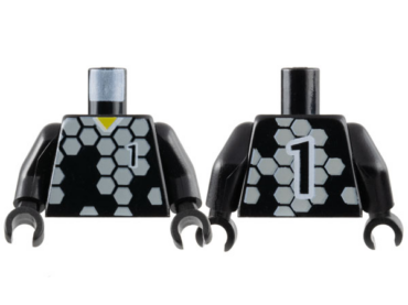 973pb0166c01 - Torso Soccer Uniform Shirt with Light Gray Hexagons, Number 1, Yellow Neck Pattern / Black Arms / Black Hands