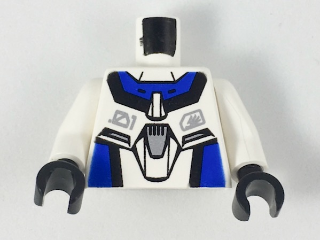 973pb0189c01 - Torso Exo-Force Blue Panels with Black Edges with Dark Gray Badge Pattern / White Arms / Black Hands