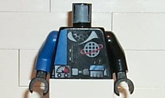 973pb0220c01 - Torso Alpha Team Logo, Utility Belt and Gauge, Solid Blue Stripe Pattern / Black Arm Left / Blue Arm Right / Black Hands