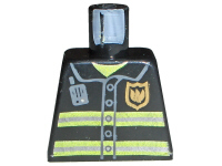 973pb0300 - Torso Fire Uniform Gold Badge, Silver Reflective Stripes, Dark Bluish Gray Radio Pattern