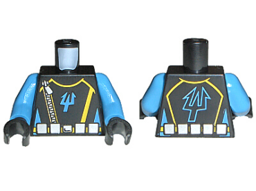 973pb0428c01 - Torso Aquazone Aquaraiders II Trident, Silver Belt and Zipper Pattern / Medium Blue Arms / Black Hands