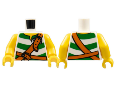 973pb0521c01 - Torso Pirate Shirt with Green Stripes, Dark Orange Belts with Silver Buckles, Yellow Neck Pattern / Yellow Arms / Yellow Hands