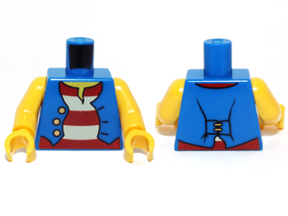 973pb0525c01 - Torso Pirate Vest Open with Gold Buttons over Shirt with Red and White Horizontal Stripes, Yellow Neck Pattern / Yellow Arms / Yellow Hands