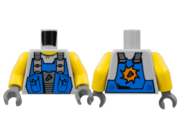 973pb0536c01 - Torso Power Miners Blue Vest with Pockets and Drill Tip over Sweaty Shirt Pattern / Yellow Arms / Dark Bluish Gray Hands