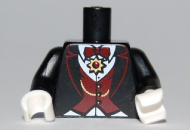 973pb0720c01 - Torso Suit with Dark Red Vest and Bow Tie, Gold Chain and Medallion Pattern (Vampire) / Black Arms / White Hands