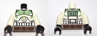 973pb0759c01 - Torso SW Armor Clone Trooper with Sand Green Markings Pattern (Clone Wars) / White Arms / Black Hands