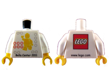 973pb0890c01 - Torso LEGO World Denmark 2011 Bella Center Pattern / White Arms / Yellow Hands
