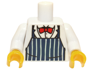 973pb1052c01 - Torso Dark Blue Apron with White Stripes, Red Bow Tie Pattern / White Arms / Yellow Hands