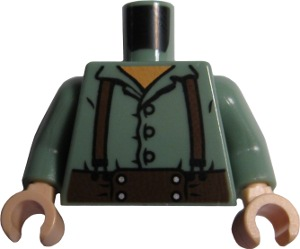 973pb1143c01 - Torso LotR Button Shirt with Brown Suspenders Pattern (Frodo) / Sand Green Arms / Light Nougat Hands