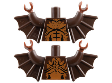 973pb1211c01 - Torso Bare Chest with Black Muscles Outline and Medium Nougat Fur Pattern / Dark Brown Arms with Wings / Reddish Brown Hands
