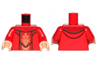 973pb1222c01 - Torso SW Female Dress with Gold Ornaments Pattern (SW Queen Amidala) / Red Arms / Light Nougat Hands