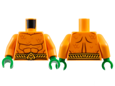973pb1295c01 - Torso Bare Chest with Muscles Outline, Scales and Belt on Front and Back Pattern / Orange Arms / Green Hands
